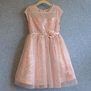 Jona Michelle Girls Size 5 Pink Sequin Floral Glitter Tulle Princess Dress